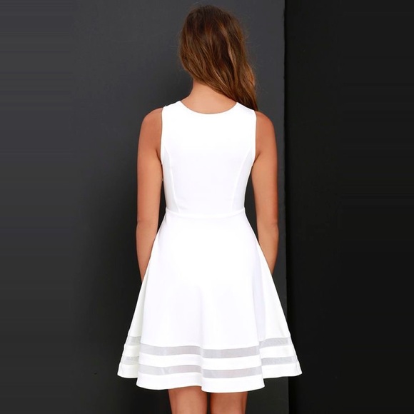 Sheer Mesh Stripes Fit and Flare Skater Dress White - Picture 2 of 11